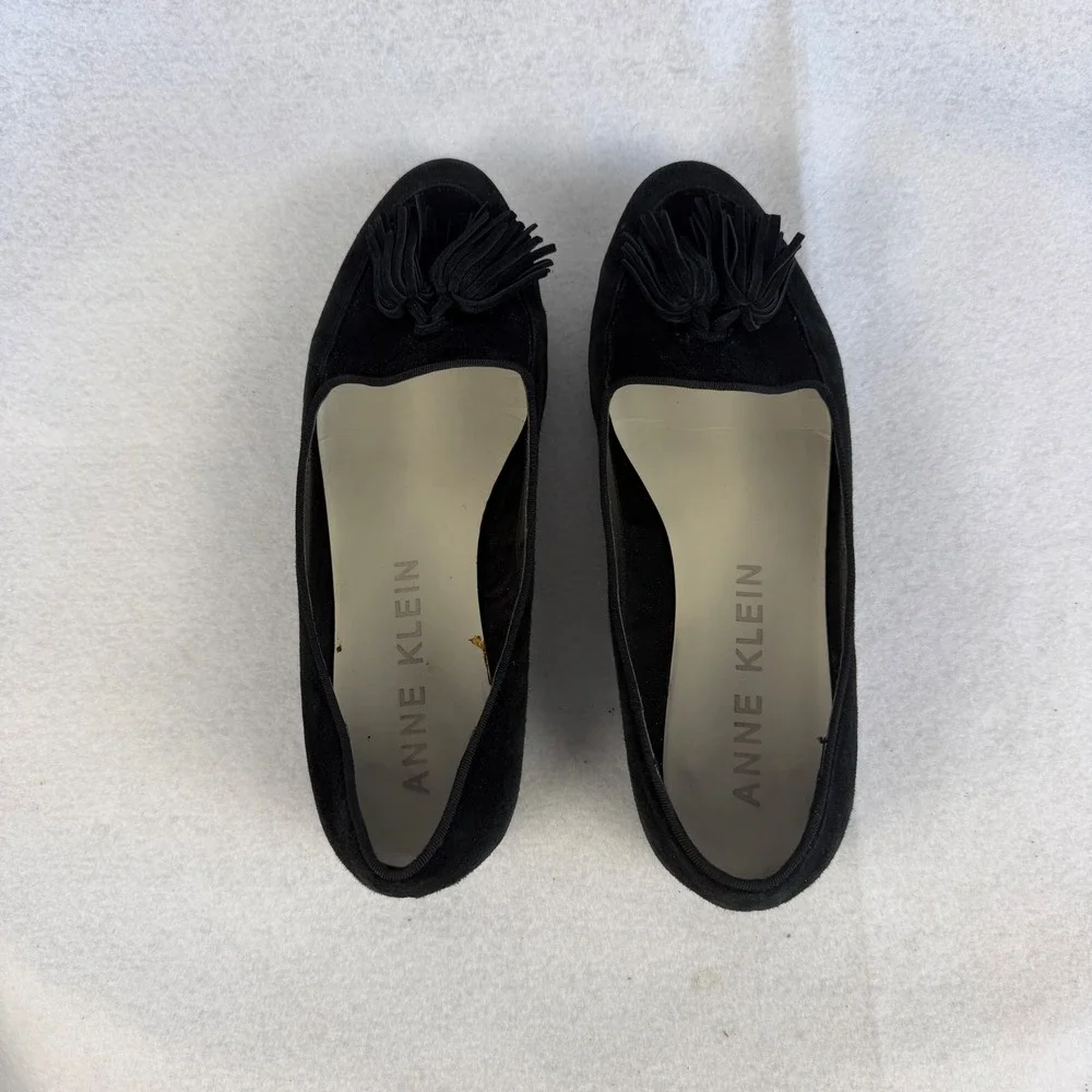 Anne Klein Darcy Black Suede Tassel Loafers Smoking Flats‎ Womens 9.5 Casual